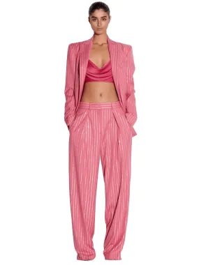 Suit Set Single Button Striped Blazer Women's Diamond Pants Suit 2PCS